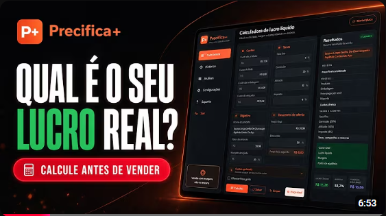 Banner comercial do Precifica+ com uma prévia real da calculadora de lucro